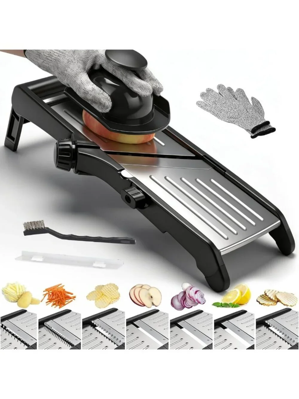 7-in-1 Adjustable Mandoline Slicer | Stainless Steel Vegetable Cutter with